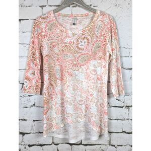 WHIMSY ROSE Waffle-Knit Sublimation Paisley Thermal Top Casual Comfort Large